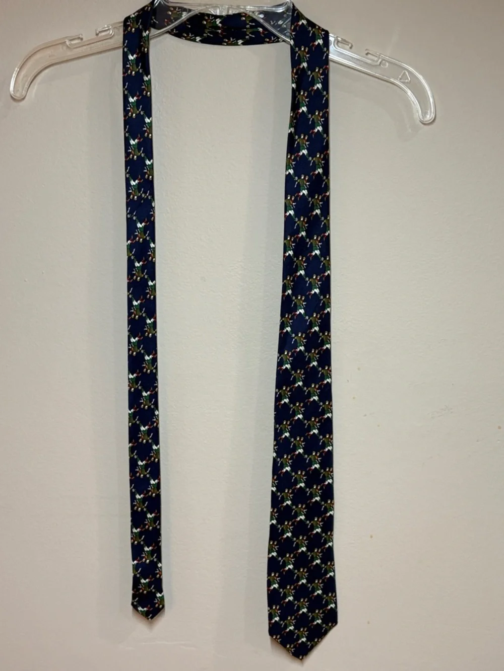 Class Club Young Men’s Navy Patterned Silk Tie - Navy Multicolor Soccer Motif
